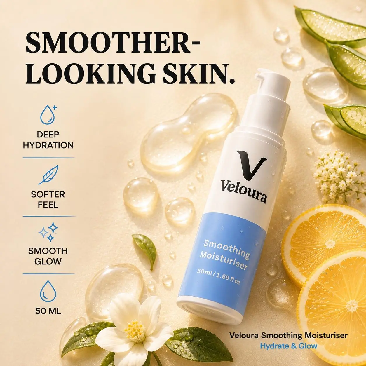 Veloura Smoothing Moisturiser - Retinol Alternative Face Moisturiser - 50 ml / 1.69 fl oz