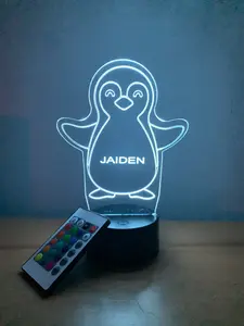 Cute Friendly Penguin LED Personalized Free Lamp Children Night Light Bedroom Decor Best Christmas Gift Birthday Present Boys and Girls 16 color options with remote Laser Engraved Handcrafted in USA