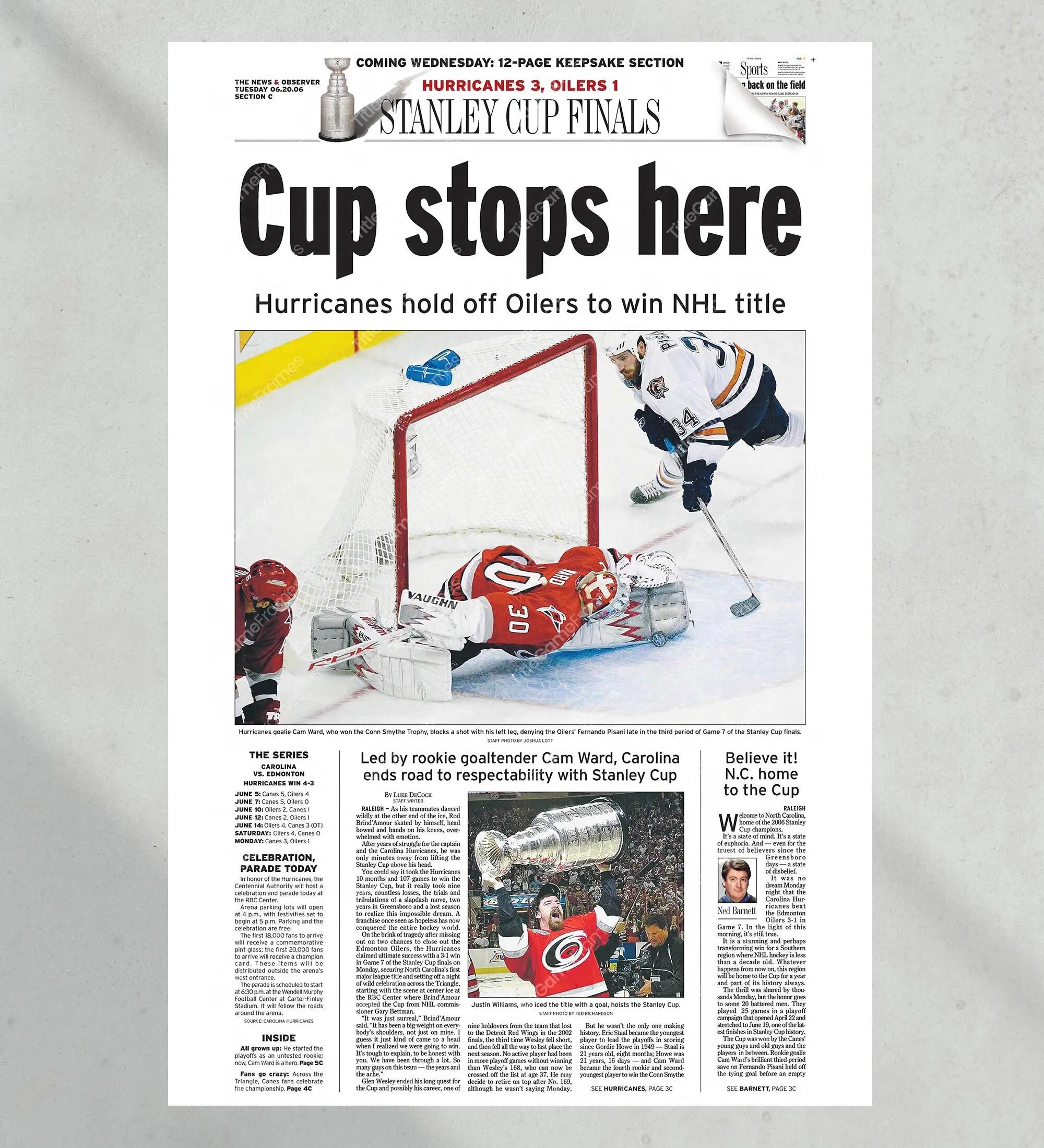 2006 Carolina Hurricanes NHL Stanley Cup Champions 'Cup Stops Here' Unframed Poster