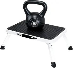 Foldable Metal Step Stool, 330 lb Capacity, Portable Anti-Slip Folding Stool with Rubber Feet for Indoor & Outdoor Use