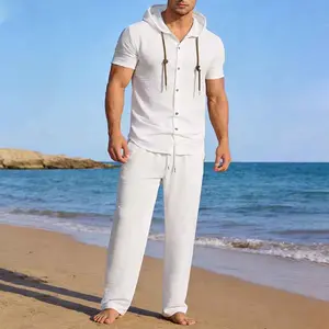 Men’s lightweight two-piece set with a hood, casual vacation style, loose and breathable thin fabric, hooded sweatshirt and wide-leg pants #SummerVibes