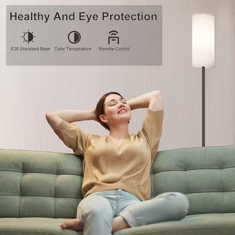 64.4” Dimmable Floor Lamp for Living Room with Remote and Foot Switch, Modern Standing Tall Lamp, Corner Floor Lamp for Bedroom, 10W 900LM LED Bulb Included