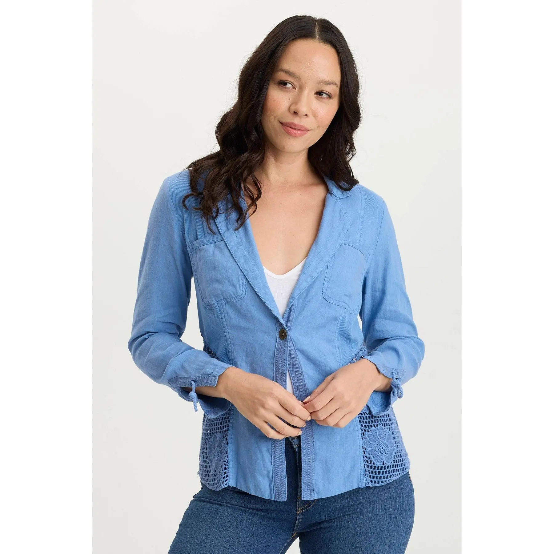 Trinket Linen/Crochet Embroidered Lightweight Jacket