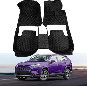 Fit Toyota RAV4 Floor Mats PU Leather All-Weather Floor Liner 2019-2023 RAV4 5 Seater Front Backseat Row Mat Luxury Interior Car Mats Black