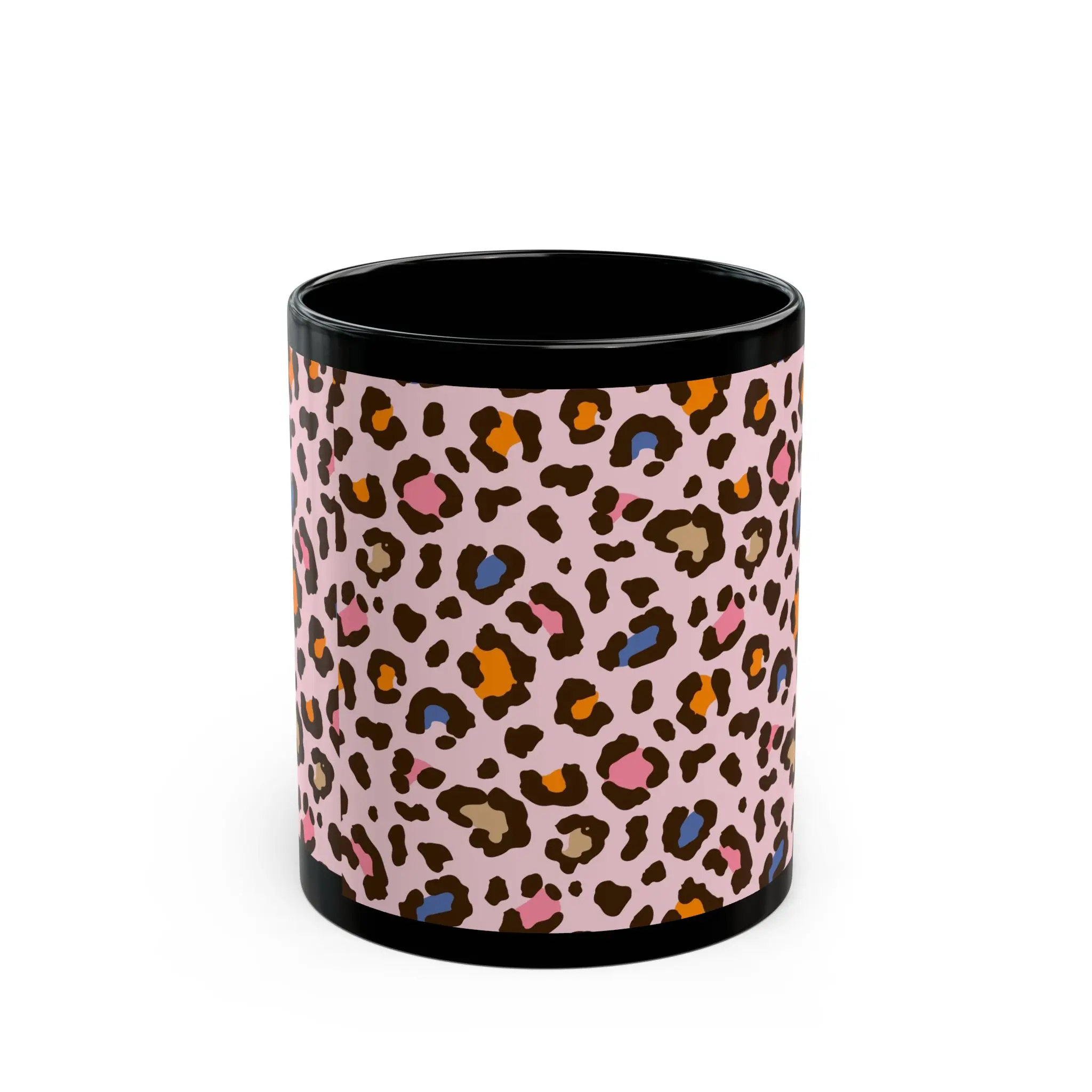 Pink Leopard Print Mug | Black Ceramic Coffee Cup, Animal Print 11oz 15oz