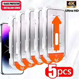 5 Pack Ultra HD Tempered Glass Screen Protector for iPhone 17 Pro Max/16 Pro Max/16/15/14/13/12/11/Plus/Mini/XS Max/XR/X, One-Click Film Applicator, 9H+ Tempered Glass Film, Anti-Fingerprint, Full Coverage, Case Friendly, Accessories