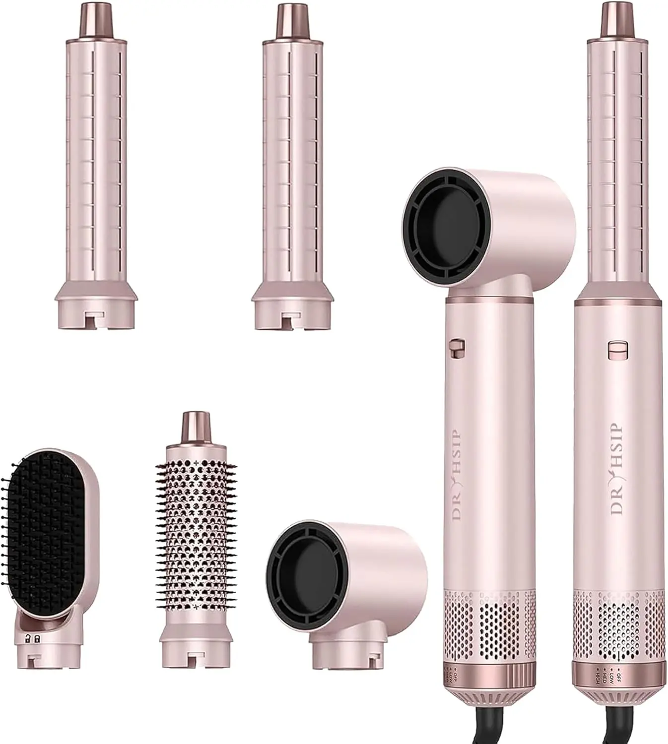 Dryhsip 5 in 1 Hair Styler & Wrap Air Curler, Low-Speed Negative Ionic Hair Tools Drying, Multi Hair Styler, Professional Blow Dryer Brush for Curling Volumizing Straightening Styling (Pink)
