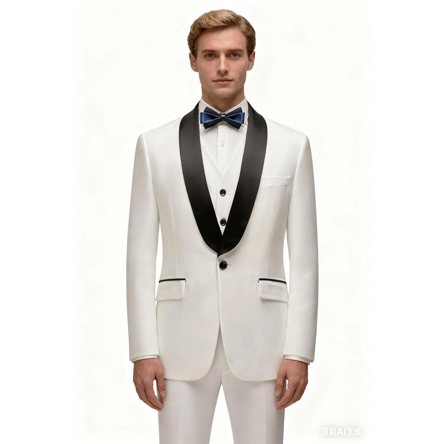 Men's Smooth Polyester 3-Piece Slim-Fit Suit Set, Long-Sleeve Black Shawl Lapel Blazer, Vest with Pocket, Pants for Wedding & Formal Events Tuxedo Menswear, Trouser, Viscose, Prom