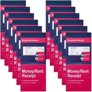 12 Pack Receipt Book with Carbon Copies,  and Rent Receipt Book 2 Part Carbonless, 2-3/4" x 6-1/2" Receipt Book for Small Business, 50 Sets per Book