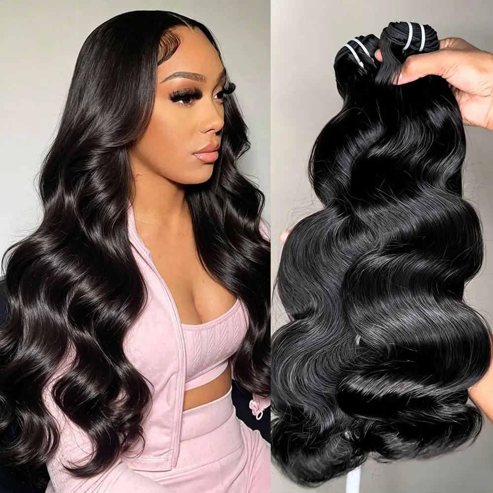 JOPEAR 1/3/4 PCS Body Wave Bundles 100% Human Hair 24 26 28 30 Inch Brazilian Real Raw Human Hair Natural Black 14A Raw Hair Weave Bundles Extensions