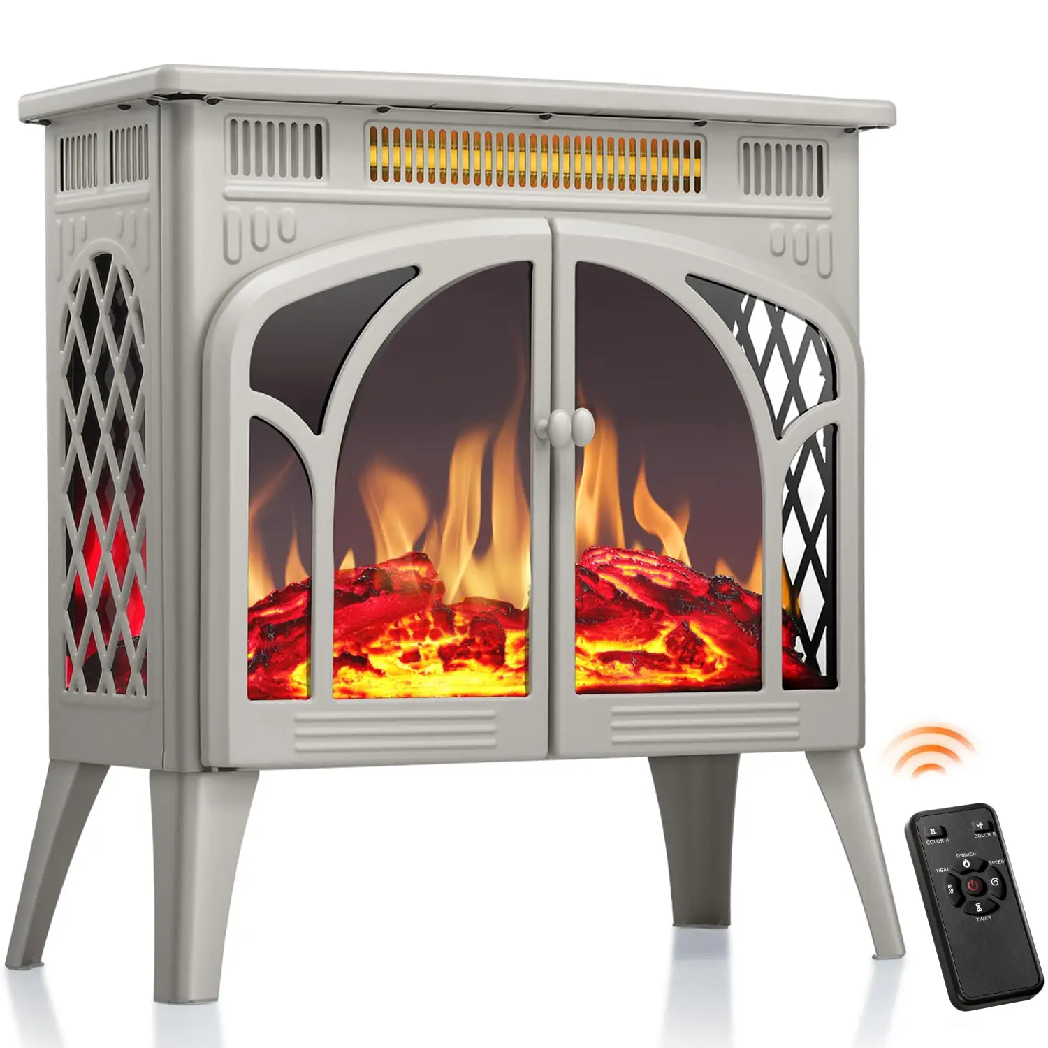 R.W.FLAME Electric Fireplace Heater 25" with Remote, Cathedral Stylish, Different Flame Effects and Log Set Colors, Adjustable Brightness and Heating