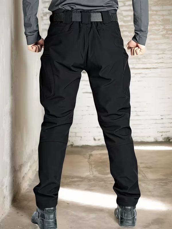 Men's Fleece-Lined Windproof Warm Tactical Pants 400g Knitted Fabric Mid-Rise Multi-Pocket Standard Fit for Autumn Winter Outdoor Wear