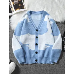 Color Block Cardigan Button Down Open Front Long Sleeve V Neck Sweater Coat