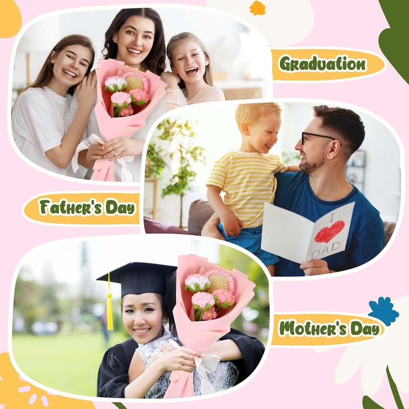 27 count Crochet Flower Bouquet , Hand Knitted Flower Bouquet Crochet Roses Sunflowers Daisies for Mom Grandma Nana Teacher Friend Women Birthday,  School (Gorgeous,Pink Series)