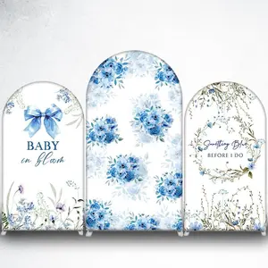 15-day DeliveryBlue Watercolor Floral Arch Backdrop Cover for Wedding and Bridal Shower Photo Booth