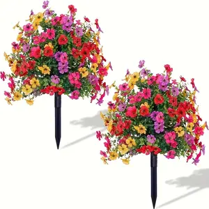 2-Piece Outdoor Spring Summer Decor Set, Artificial Plants with Stakes, UV-Resistant, Ideal for Porch Indoor Balcony Courtyard Fake Trees, Artificial Outdoor Flowers, Artificial Flower Decorations, Decorative Flowers