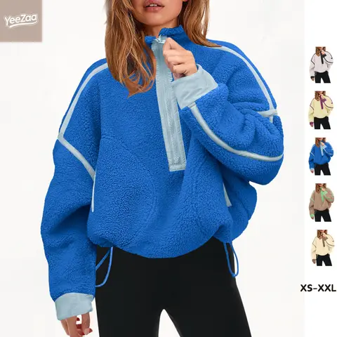 YeeZaa Women's Sherpa Fleece Pullover Hoodie Soft Half Zip Oversized Sweatshirt with Pockets 2026 Spring Warm Fuzzy Fall Winter Crop Jacket Tops Outerwear Casual Chic Twisted Style