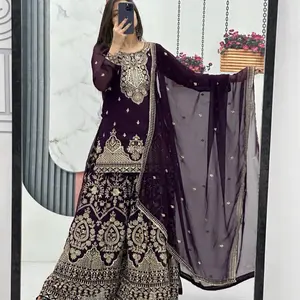 Sale! Clearance Indian Panjabi Suits in Rich Purple with Intricate Embroidery and Matching Dupatta for Festive Wear