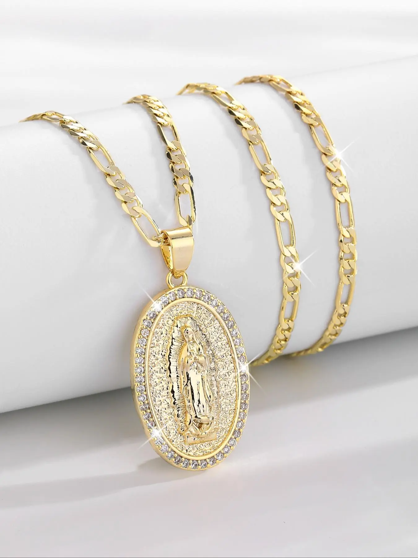 Fashion Luxury Virgin Mary Medal Charm Jewelry, Religious Cross Necklace Jewelry for Women & Girls, Faith Necklace, Trendy Charms Necklace, Trendy All-match & Exquisite Jewelry for Birthday Gift, Cross Link Chain