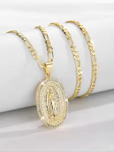 Fashion Luxury Virgin Mary Medal Charm Jewelry, Religious Cross Necklace Jewelry for Women & Girls, Trendy All-match & Exquisite Jewelry for Birthday Gift