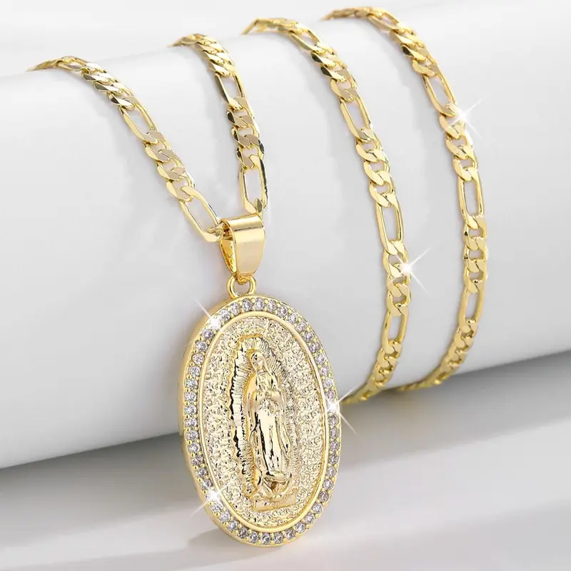 Fashion Luxury Virgin Mary Medal Charm Jewelry, Religious Cross Necklace Jewelry for Women & Girls, Trendy Charms Necklace, Trendy All-match & Exquisite Jewelry for Birthday Gift, Cross Link Chain, Spiritual Jewelry