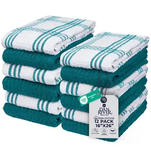 12-Pack Kitchen Cleaning Cloths Super Soft, Absorbent Dish Towels for Drying, Wiping & Housekeeping, 16 × 27 Inches, Durable Cotton Rags for Everyday Use