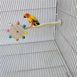 1Pc Parrot Bird Toy Rotating Windmill Wooden Perch -Bird Cage Stand,Interactive Bird Play Accessory