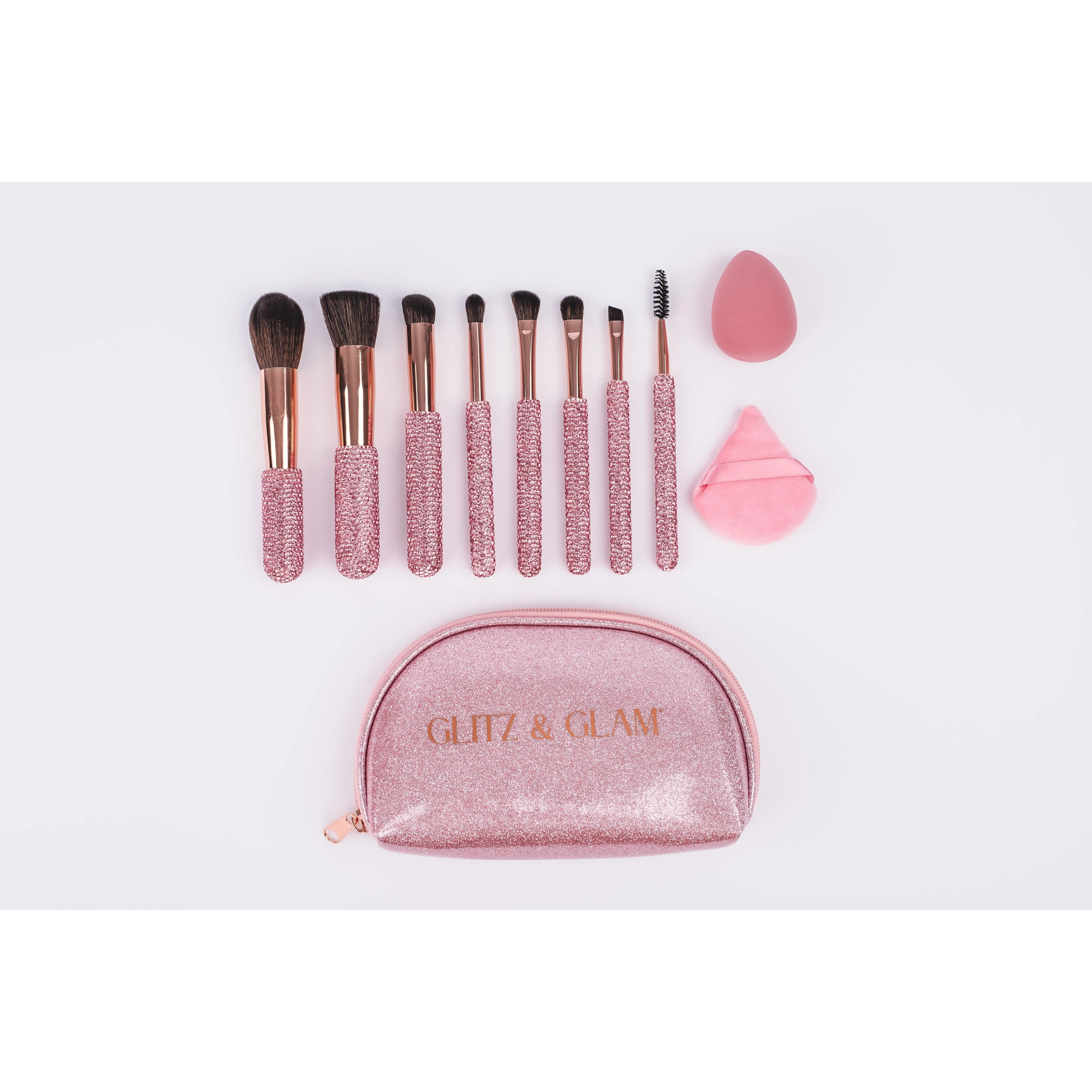 Dusty Pink Glitz & Glam |11pc Travel Brush Set | GG18775