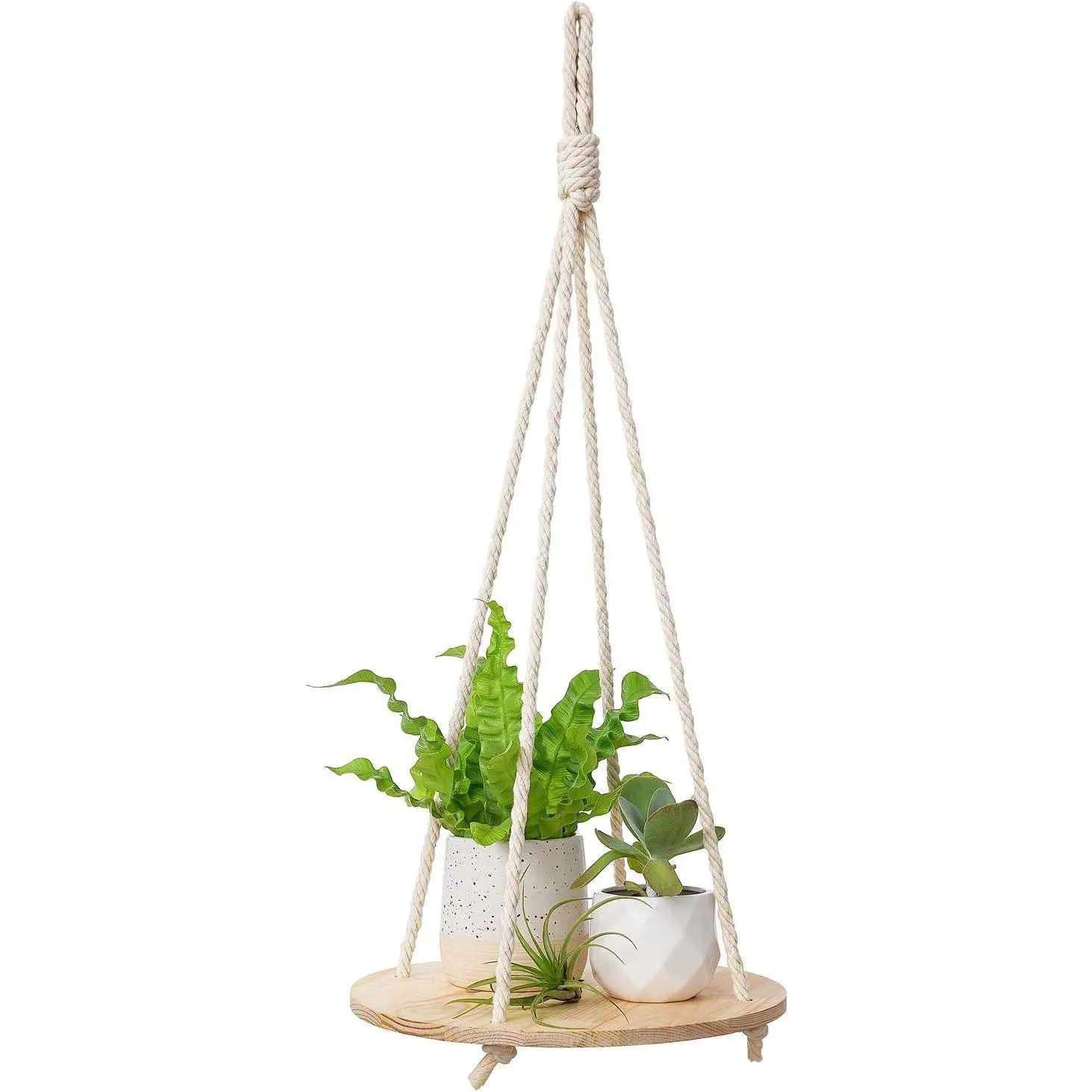Boho Round Rope Hanging Shelf - Sturdy Jute Strings, 0.7" Thickness, 25" Total Height, Minimalist Design, Durable Home Decor for Living Room Planter Display