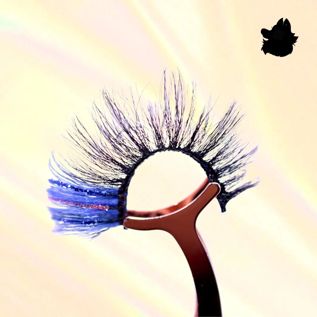 Madonna Blue Colored Pink Glitter 25mm Glam Glue On Lash Strip for Dramatic Glam Look | Perfect Halloween Lashes Colorful