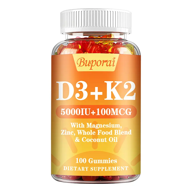 Buporai D3+K2 Gummies – 5000IU Vitamin D3 + 100mcg K2 MK-7 with Magnesium, Zinc & Whole Food Blend – Supports Bone, Immune & Muscle Health – 60 Gummies for Adults