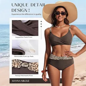 【S-2XL】Hanna Nikole Womens High Waisted Bikini Sets Textured Tummy Control Swimsuit 2 Piece Twist Color Block Bathing Suits #tiktok shop spring glow up #outdoor fun #SwimWeek