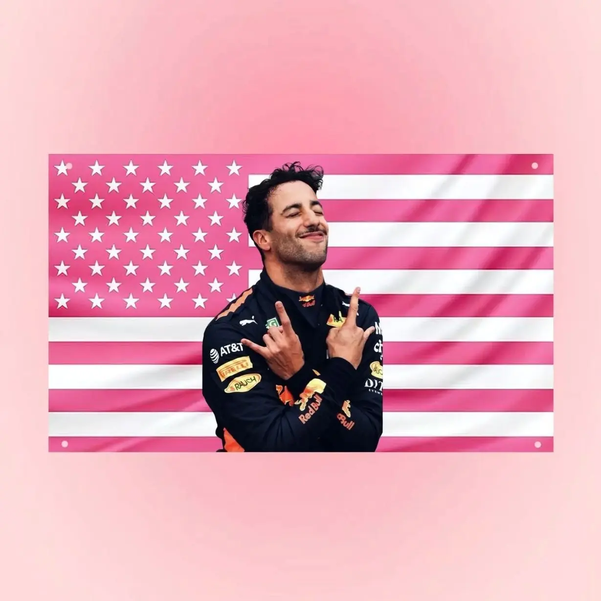 Daniel Ricciardo Pink USA Flag | F1 Driver Wall Flag | Pink American Flag Tapestry | Racing Room Decor | Formula One Fan Gift