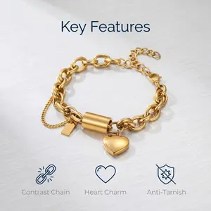 Stylish Heart Pendant  | Unique Niche Design Stainless  Hip Hop Bracelet