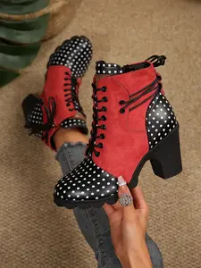 New Spring/fall Fashion Women's Short Boots, Size 36-43, Vintage British Style, High Heel Pointed Toe, Side Zipper Laces, All Seasons
