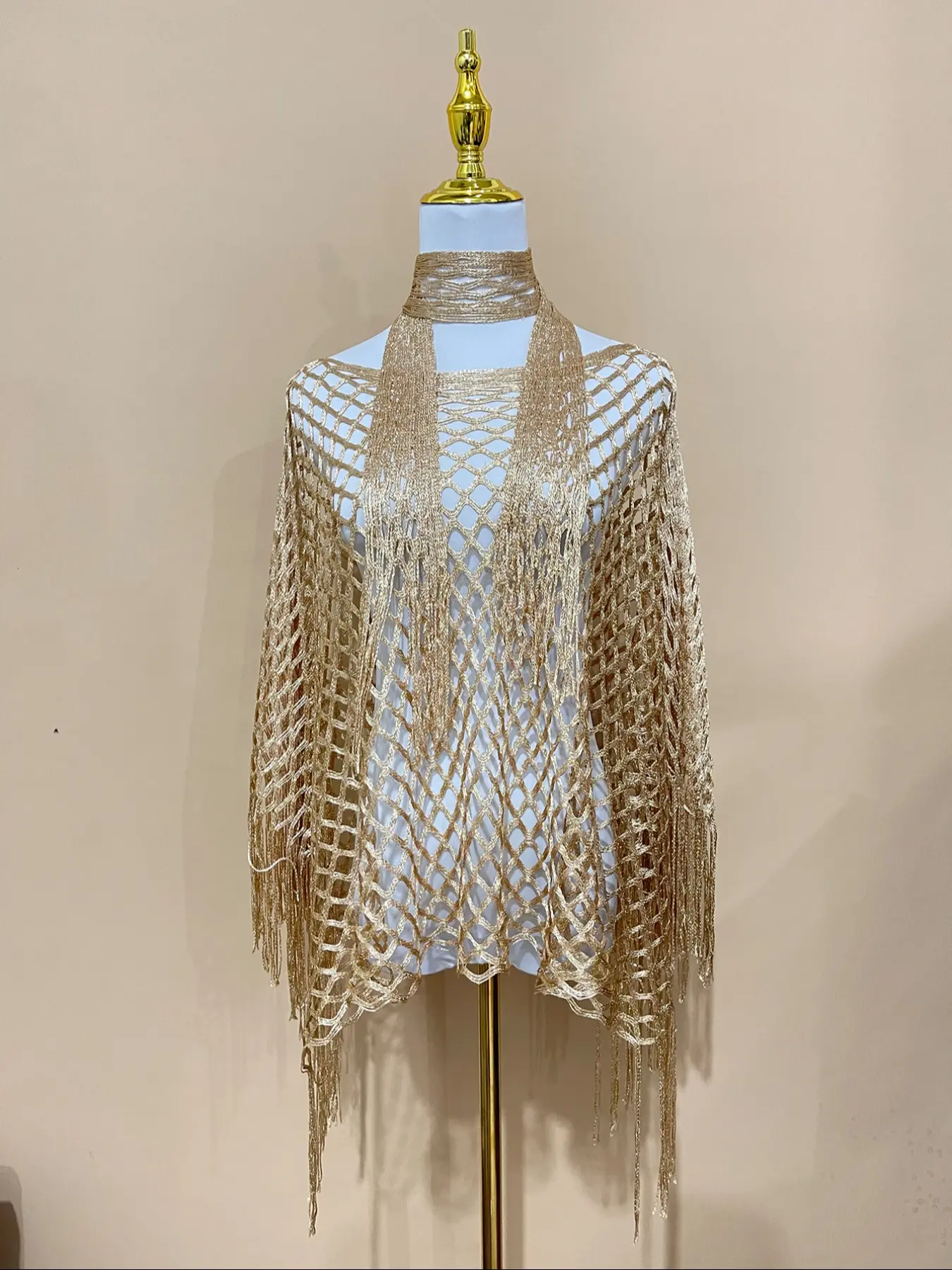 Women's Solid Color Knitted Shawl & Chain Decor Poncho Set, Casual Fashionable Scarf & Cape Set for Daily Wear, Fashion Shawl Wrap, Fashion Accessories for Women