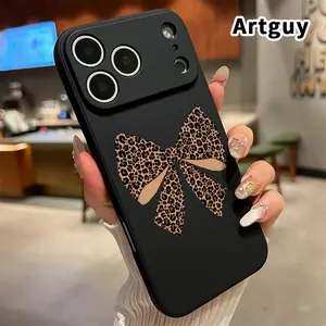 Soft Case Compatible with iPhone 17 Pro Max 16 Plus 15 14 13 12 11 Air XR E Leopard Print Bow Full Coverage Lightweight Protective Cover Gift for Girl