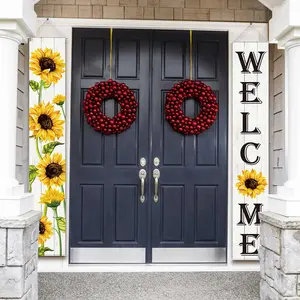 Sunflower Pattern Welcome Door Hanging Banner, 1 Pair Spring Front Door Garden Home Yard Decoration, Festive & Party Supplies