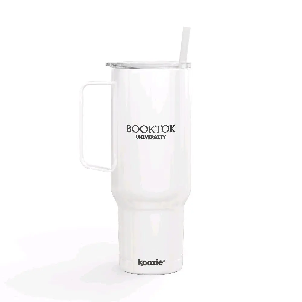 Koozie BookTok University Insulated Tumbler with Straw - White Drinkware for University Lovers