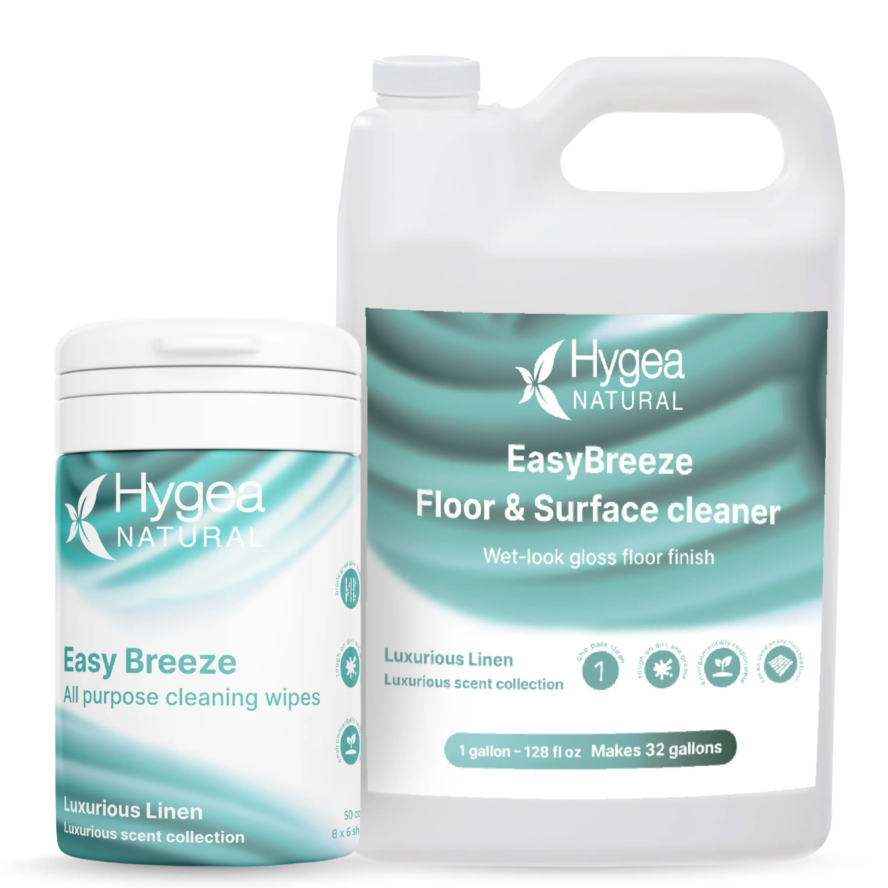 HYGEA NATURAL EasyBreeze pH Neutral Floor & Surface Cleaner & Cleaning Wipes Kit - Eco-Friendly, Non-Toxic, Biodegradable, Luxurious Linen Scent - Household