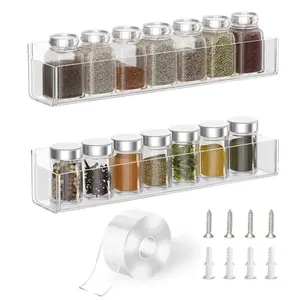 2 Pack Acrylic Spice Rack Organizer with Nano Double Sided Tape for Wall Mounting Kitchen Cabinet Door Pantry Door Storage Flexible Secure Design