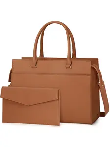 Women's 15.6 Inch PU Leather Tote Bag Set, Professional Office Bag with Handbag, Large Capacity Computer Bag, Teacher Shoulder Bag