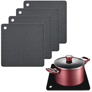 4-Pack 7.5x7.5 in Honeycomb Silicone Trivet Coaster Set, Heat-Resistant Anti-Slip Kitchen Hot Pads, Multipurpose Pot Holders for Drying Mat, Jar Opener