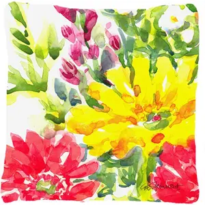 212 MAIN 14x14 in. Flower Print Polyester Fabric Pillow - UV Resistant, Weather Resistant, Washable Indoor/Outdoor Cushion, Uv Resistant Cushions, Washable Cushions