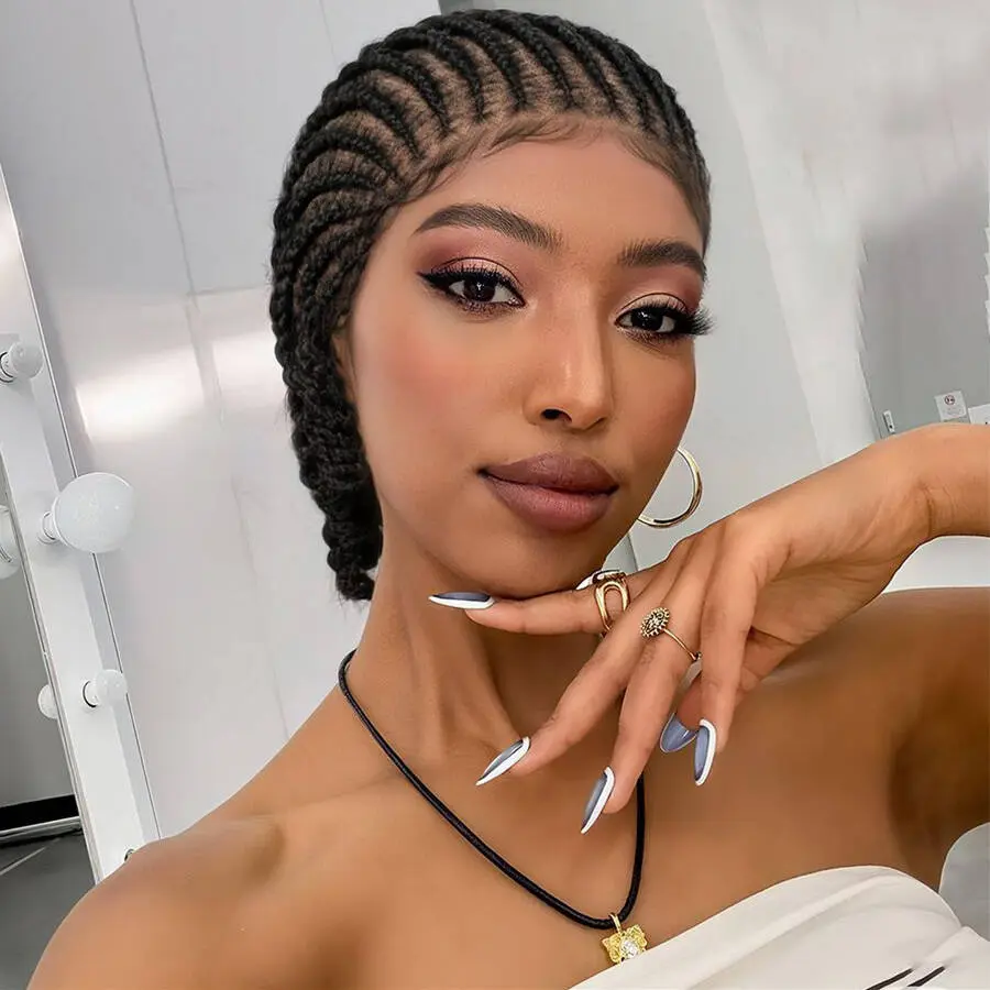 DOSAY Short Side-Part Bob Cornrow Braided Wig, 8-Inch Synthetic Glueless 360 Lace Front with Curly Ends for Black Women, Braids Hairstyles, Blonde Curly Synthetic Braided Lace Wigs