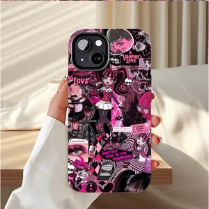 Monster High Gothic Vintage Collage Cartoon Mobile iPhone Case for iPhone 17. Dual-Layer Shockproof PBT+TPU Mobile Case, Compatible with iPhone 17/16/15/14/13/12/11 Pro Max/Plus
