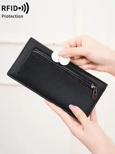 Women's Solid Color Zipper Bifold Wallet, Fashionable Multi-functional RFID Wallet for Daily Used, Casual Trendy Versatile High-quality Daily Wallet
