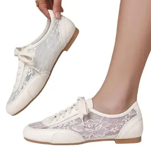 Mesh Embroidered Flats for Women Leopard Mary Jane Flats Ballet Shoes Round Toe Slip On Ballerina Floral Shoes