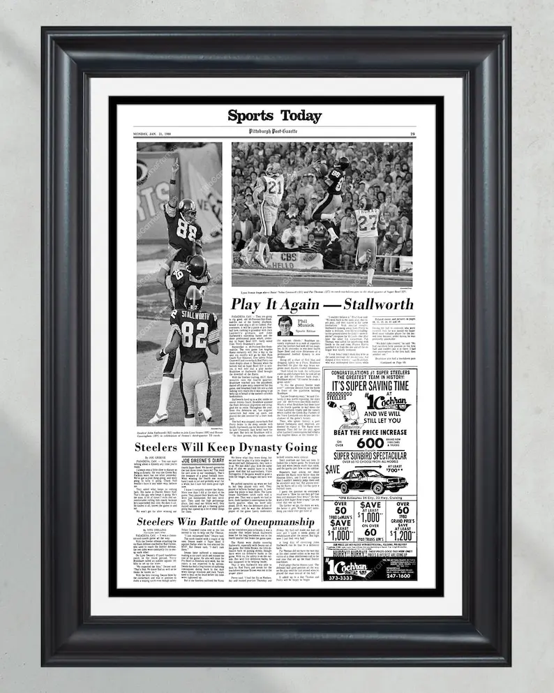 1980 Steelers Champions Framed Newspaper - 'Sports Edition'