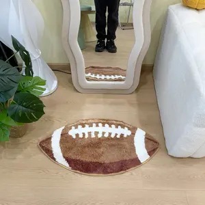 Football-Shaped Fluffy Floor Mat – Perfect for Game Room/Bedroom/Living Room, Soft Flocked Non-Slip Rug with Absorbent Surface & Sports-Themed Decor Design, Cozy Home Accent Accessory